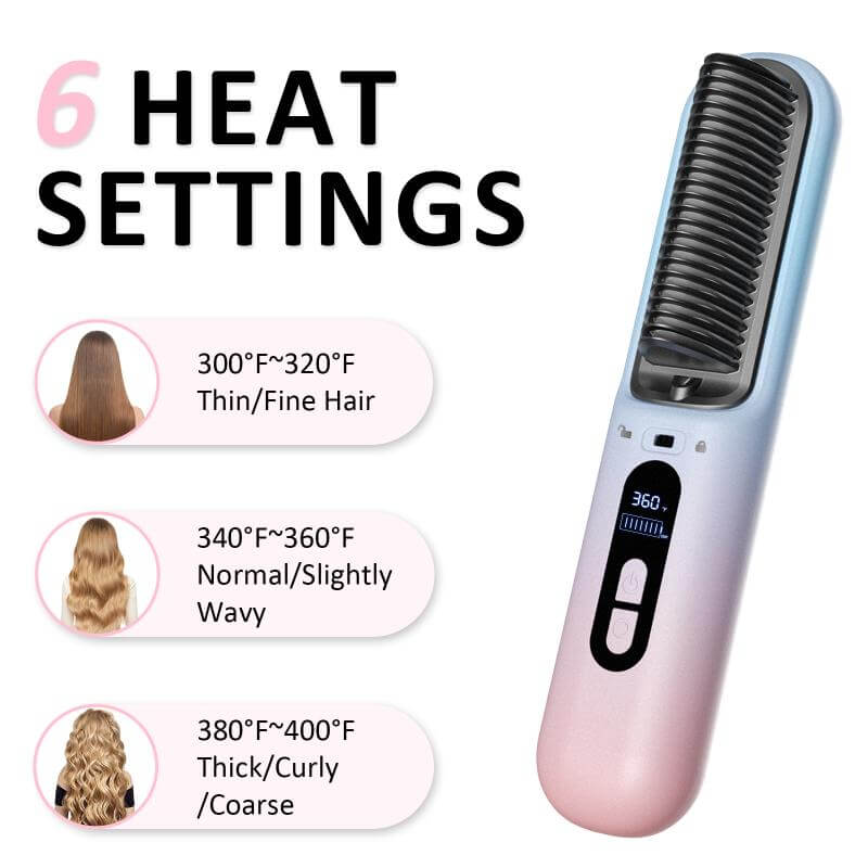 Beautyovo cordless hair straightener-3-6 Adjustable Temps Straightening Comb
